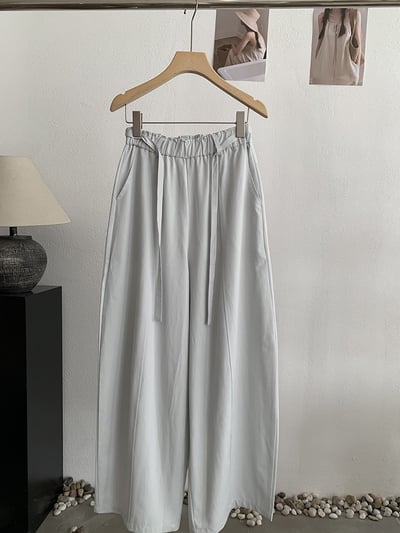 鬆緊腰綁帶垂感彎刀寬褲7