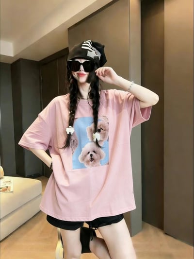 療癒系雙狗印花寬鬆T8