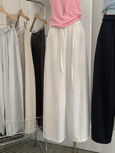 鬆緊腰綁帶垂感彎刀寬褲9