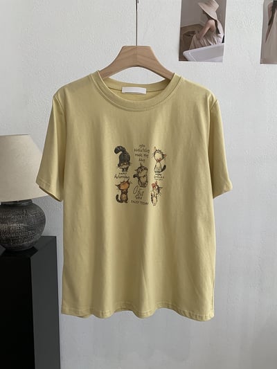 韓系五隻貓插畫寬鬆T恤5