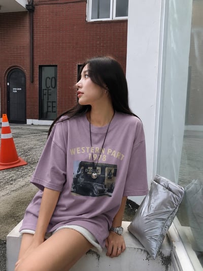 復古街景印花寬鬆TEE2