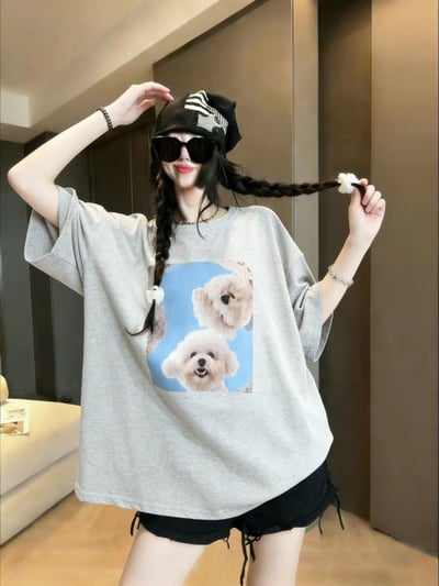 療癒系雙狗印花寬鬆T7