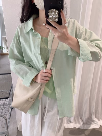 春日柔霧後開釦設計感防曬襯衫兩件套10
