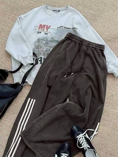 美式側條線顯瘦垂墜感寬鬆運動長褲3