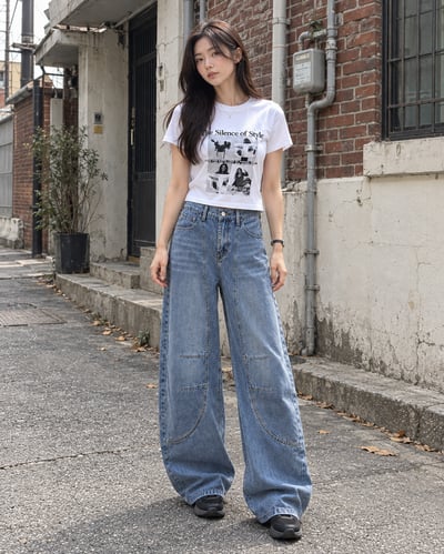 Kahlo｜韓系腰鬆緊刷色彎刀牛仔褲5