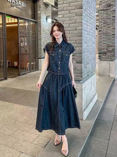 率性牛仔收腰兩件式套裝2
