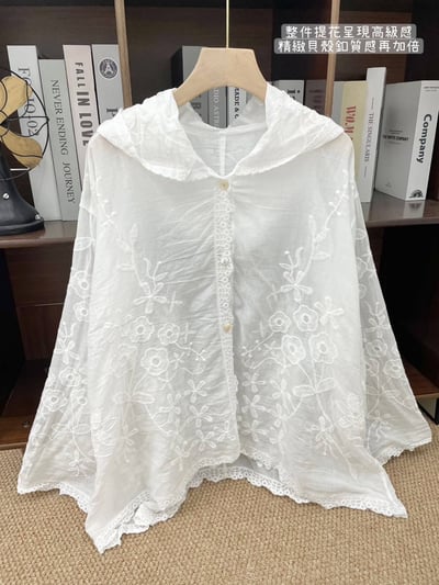 仙氣刺繡蕾絲連帽防曬罩衫11