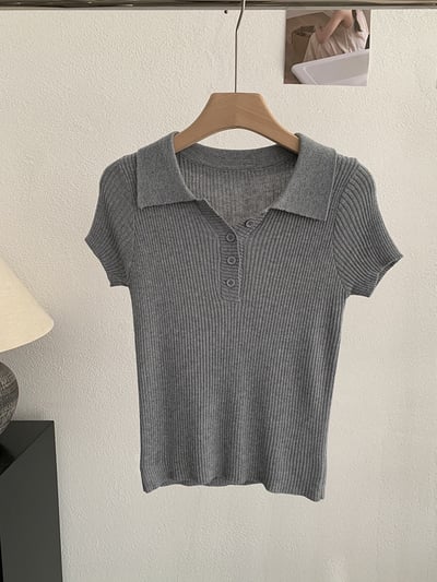 修身POLO領短袖針織上衣9