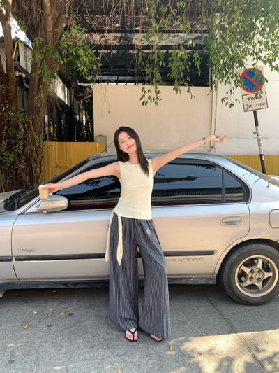 韓系條紋慵懶寬鬆直筒闊腿褲12