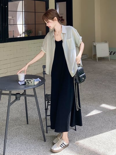 清新條紋襯衫＋氣質長洋裝兩件套2