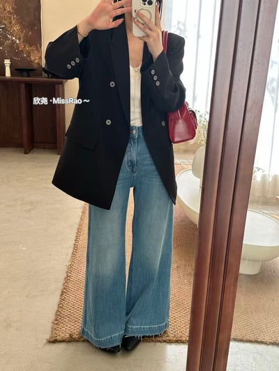 早春奶油黃氣質雙排釦西裝外套17