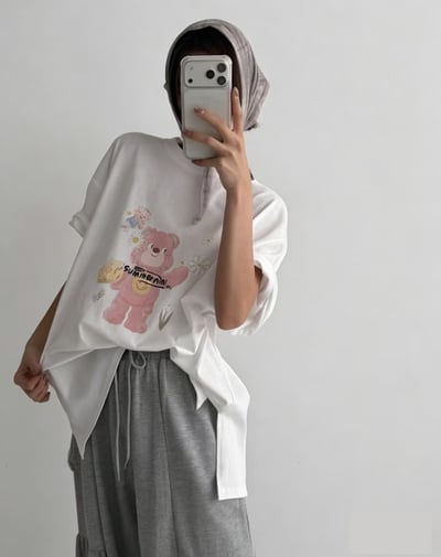 韓系小熊花朵印花寬鬆T3