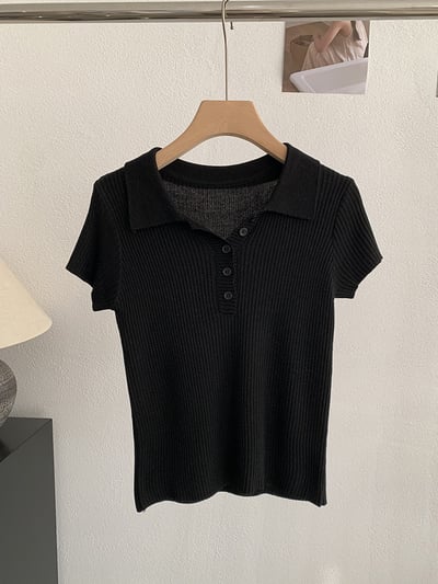 修身POLO領短袖針織上衣12