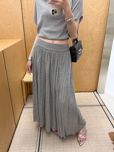 慵懶風亞麻天絲垂墜感百褶長裙5