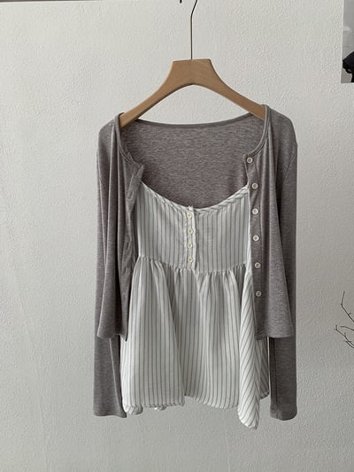 春日防曬針織開衫＋細肩條紋傘擺背心兩件套20