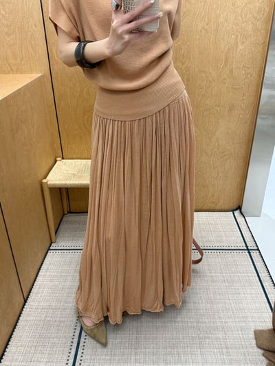 慵懶風亞麻天絲垂墜感百褶長裙3