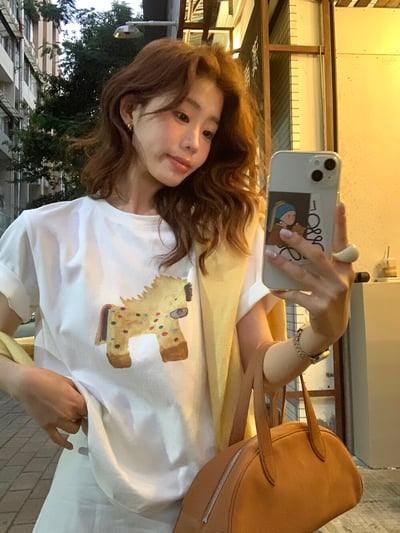 檸檬家#童趣可愛小馬印花寬鬆T恤4