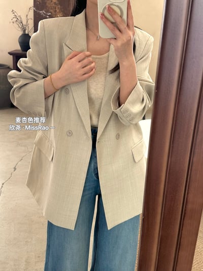 早春奶油黃氣質雙排釦西裝外套3