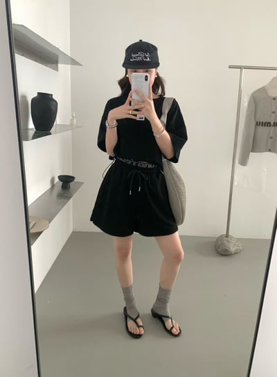個性英字鬆緊腰休閒短褲套裝8