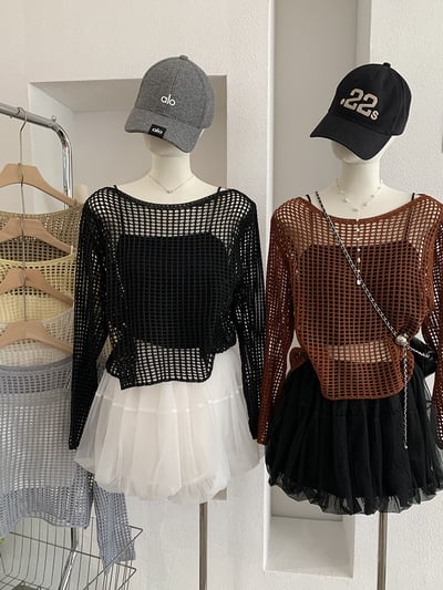 慵懶鏤空針織防曬罩衫＋細肩帶美背小可愛2