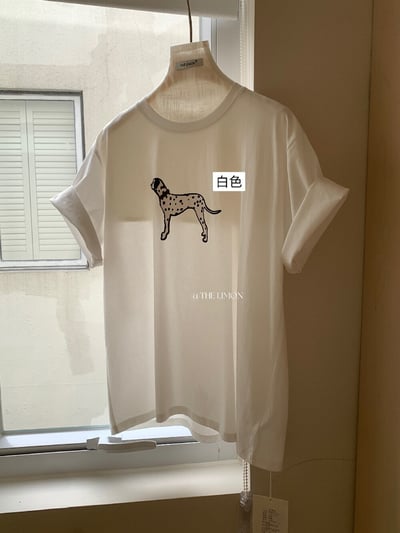 檸檬家#可愛斑點小狗印花寬鬆T恤12