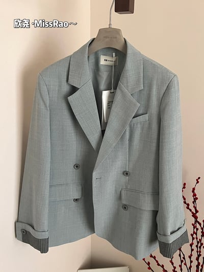 質感條紋拼接翻袖西裝外套｜日常百搭顯瘦版型16