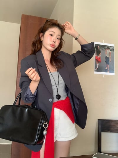 檸檬家#春日氣質裸粉修身西裝外套4