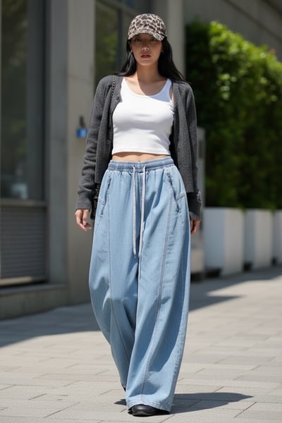 潮流時尚鬆緊綁帶彎刀寬褲2