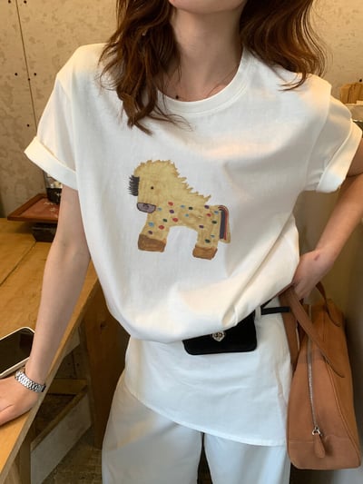 檸檬家#童趣可愛小馬印花寬鬆T恤3