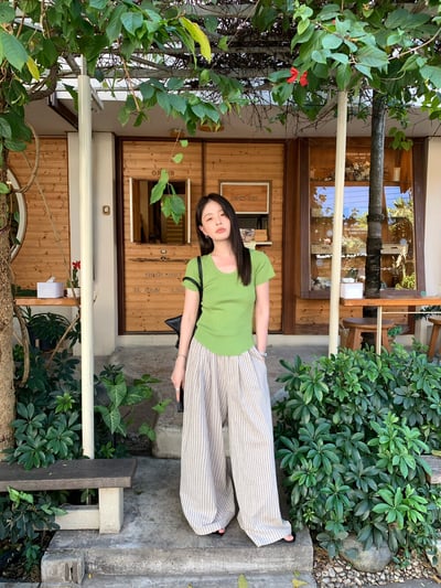 韓系條紋慵懶寬鬆直筒闊腿褲7