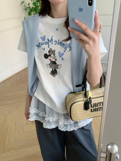 韓系愛心米奇慵懶短袖T恤2