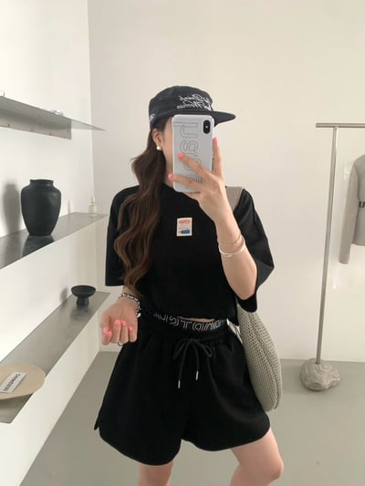 個性英字鬆緊腰休閒短褲套裝4