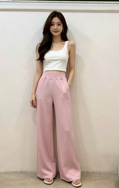 韓系高腰平腹顯瘦垂墜寬褲11
