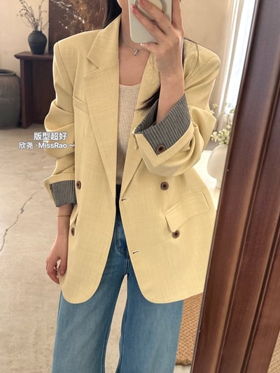 質感條紋拼接翻袖西裝外套｜日常百搭顯瘦版型8