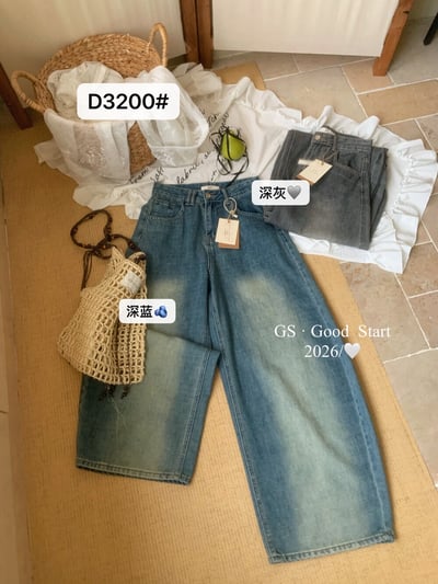 復古水洗刷色高腰寬版牛仔褲17