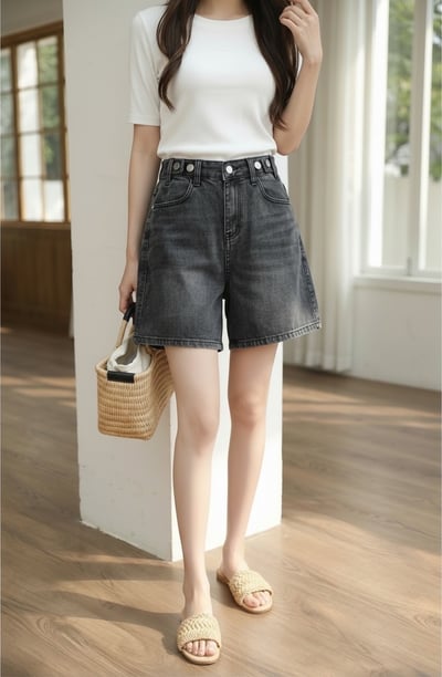 顯腿長比例神褲・輕霧水洗高腰牛仔短褲7