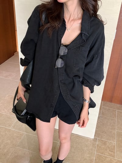 檸檬家·iu同款慵懶感寬版天絲牛仔襯衫2