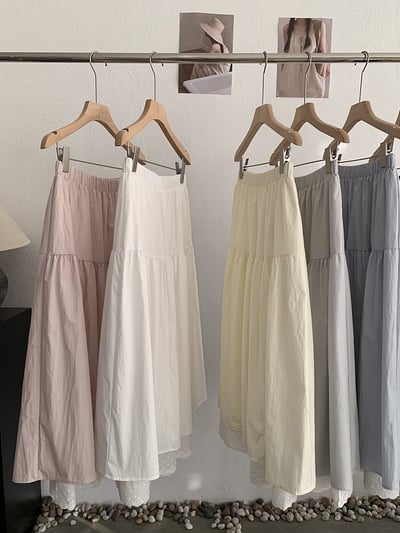 法式蕾絲拼接鬆緊腰長裙6