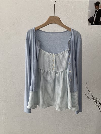 春日防曬針織開衫＋細肩條紋傘擺背心兩件套19