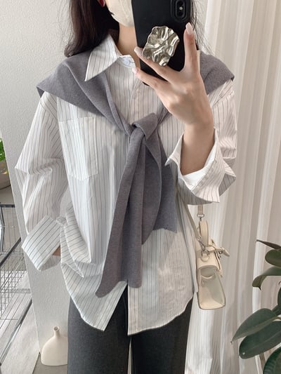 法式溫柔感線條襯衫+披肩19