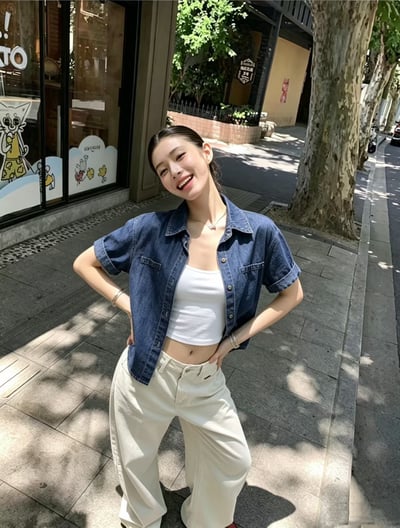 率性前短後長水洗牛仔短袖襯衫2