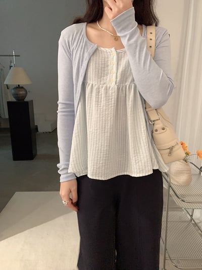 春日防曬針織開衫＋細肩條紋傘擺背心兩件套12