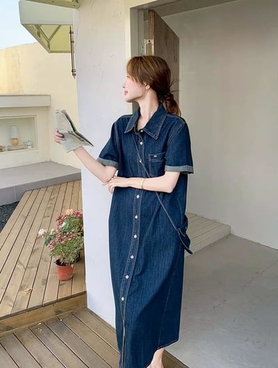 輕薄感牛仔襯衫洋裝｜一件搞定夏日清爽穿搭（附小包）4