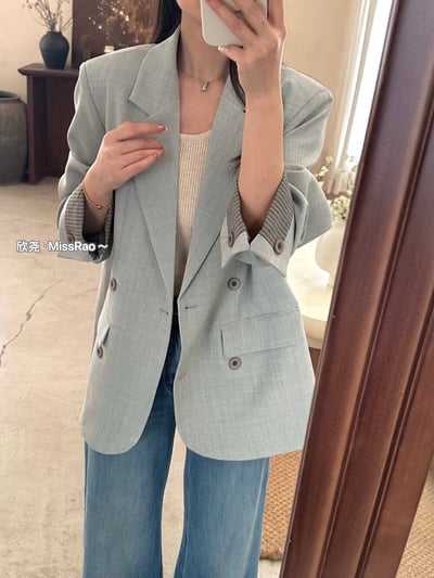 質感條紋拼接翻袖西裝外套｜日常百搭顯瘦版型7