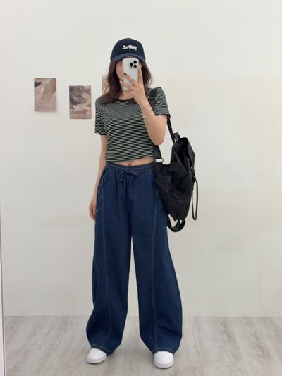 潮流時尚鬆緊綁帶彎刀寬褲12