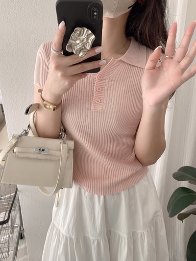 修身POLO領短袖針織上衣13