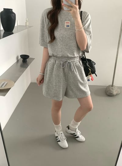 個性英字鬆緊腰休閒短褲套裝2