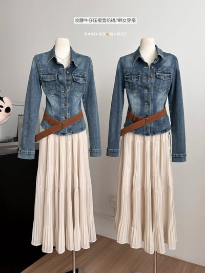 春日溫柔垂墜感壓褶雪紡長裙6