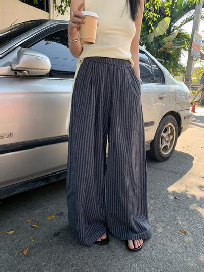 韓系條紋慵懶寬鬆直筒闊腿褲10