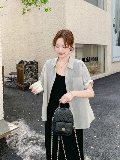 清新條紋襯衫＋氣質長洋裝兩件套7